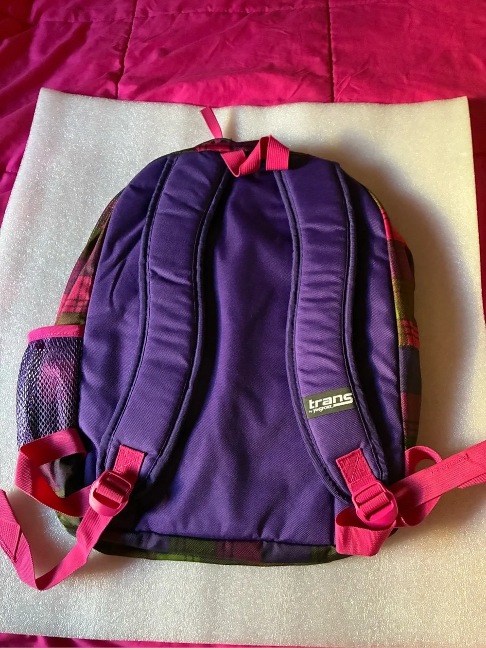 Jansport Trans Kids Plaid Backpack in Pink, Green, Purple